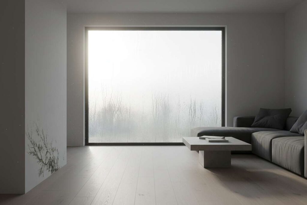 Condens op raam in vochtige woning